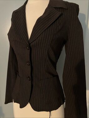 Bisou Navy and Red Tailored Pinstripe Women's Blazer Jacket
